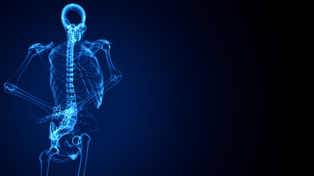 X-ray human skeleton. 3d illustration. Blue background.