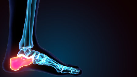 X-ray of ankle joint pain on blue background. 3D illustrationの写真素材