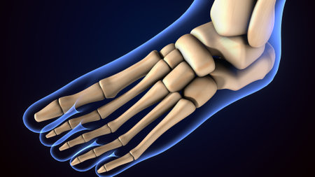 Human skeleton anatomy articular pain on blue background. 3D illustrationの写真素材