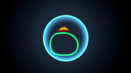 Neon lamp in the form of a circle on a dark backgroundの写真素材