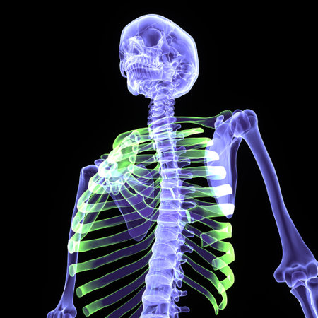 X-ray of human skeleton over black background. 3D illustration.の写真素材