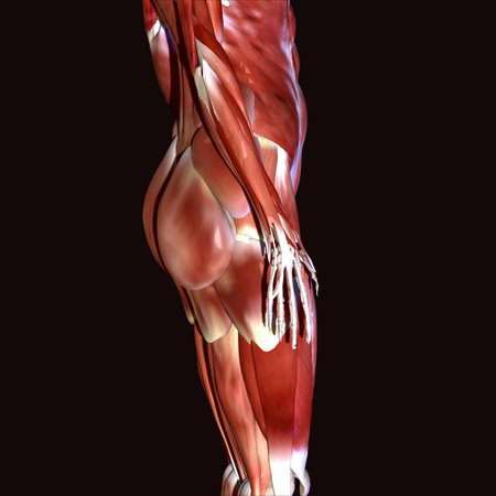Human Anatomy Muscles with Part of Body. 3D Rendering