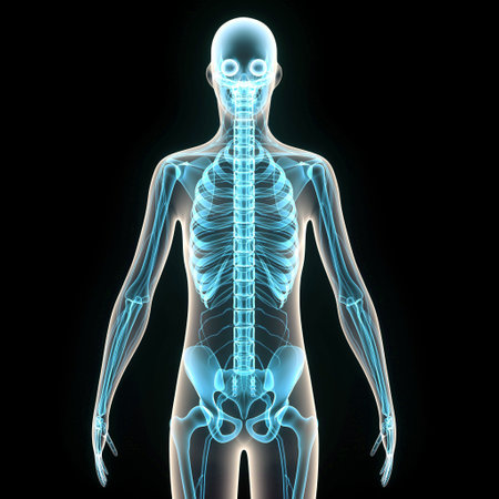 Human skeleton anatomy - x-ray. Isolated on black backgroundの写真素材
