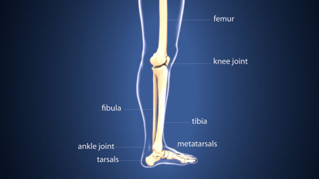 X-ray of human leg on blue background. 3D illustrationの写真素材