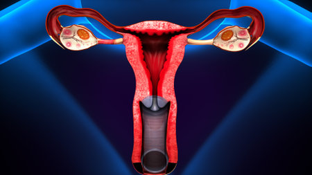 Digital illustration of Female reproductive system in colour background. 3D renderingの写真素材