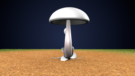 3d rendering of mushroom in the ground with dark blue background.の写真素材