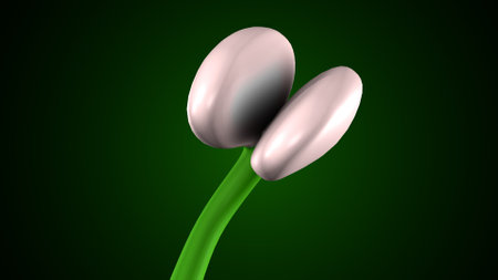 3d illustration of tulip flower over green background with copy spaceの写真素材
