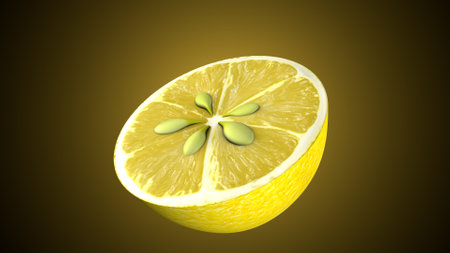 Lemon fruit on a yellow background. 3d render illustration.の写真素材