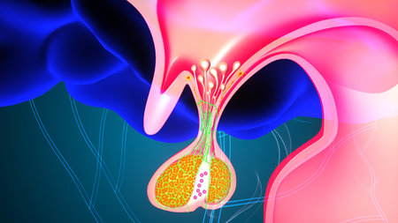 Human kidney anatomy. 3d illustration of human kidney anatomy in colour background