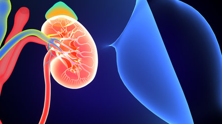 Human Kidney Anatomy For Medical Concept 3D Illustration.