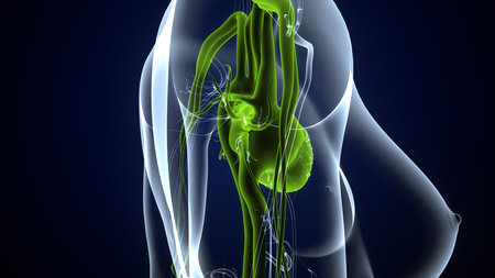 3D Illustration of female heart - Lymph Nodes