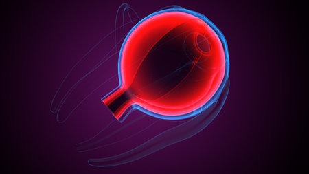 3d rendering of a tennis ball in neon light. Abstract background
