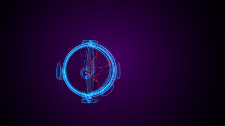 human eye in blue neon light on dark background. 3D Rendering