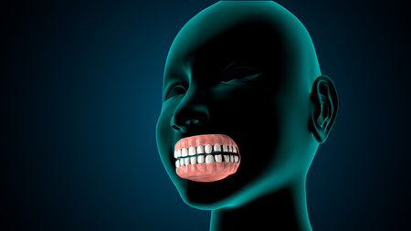 Human Teeth with Teeth Prosthesis. 3D Illustration
