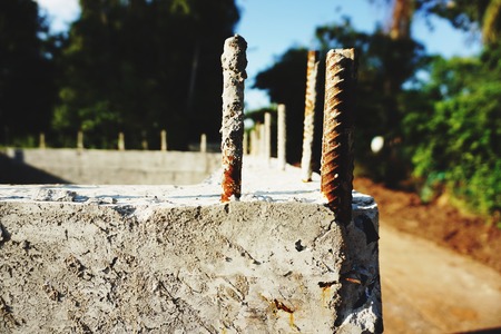 Concrete box on industrial construction site.Reinforcement steel bar.の写真素材