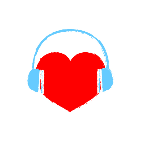 Vector trendy flat style music store . Headphones and heart .のイラスト素材
