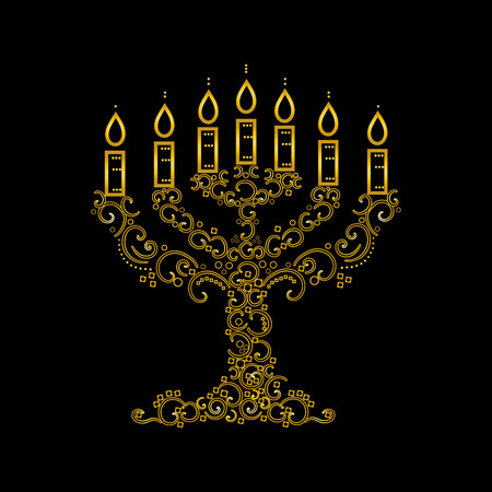 Vector menorah for Hanukkah on black backgroundのイラスト素材
