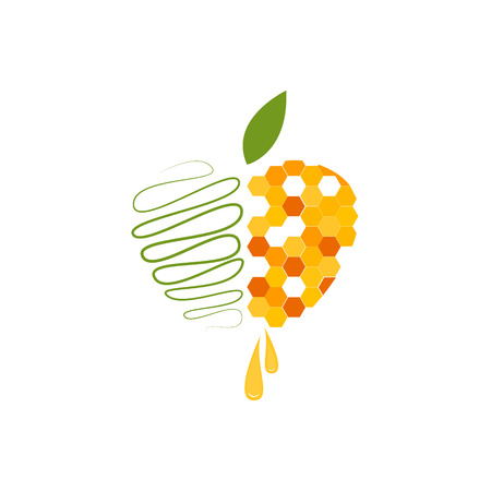 apple icon , sketched side and honey side. illustration. "Happy New Year"のイラスト素材