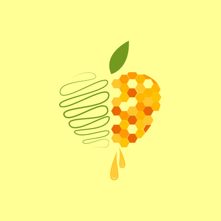 apple icon , sketched side and honey side. illustration. "Happy New Year"のイラスト素材