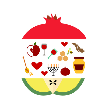 Set of honey labels, badges and design elements for Rosh Hashanah, jewish new year. "Happy New Year".のイラスト素材