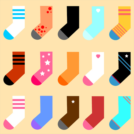 Vector set color icon socks on yellow backgroundのイラスト素材