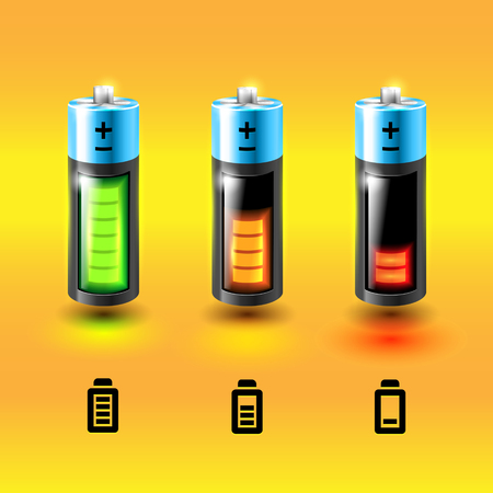 Set of vector glossy batteries. Charge conditions Icons.のイラスト素材