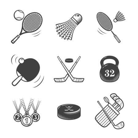 Collection of sport icons  Sport equipment  Vector icons set のイラスト素材