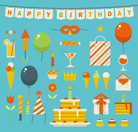 Birthday party flat icons.のイラスト素材