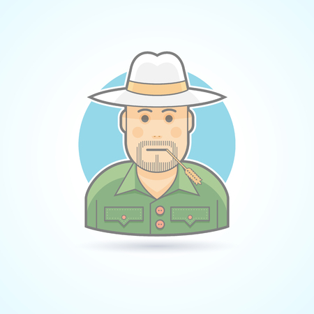 Farmer, gardener, rancher icon. Avatar and person illustration. Flat colored outlined style.のイラスト素材