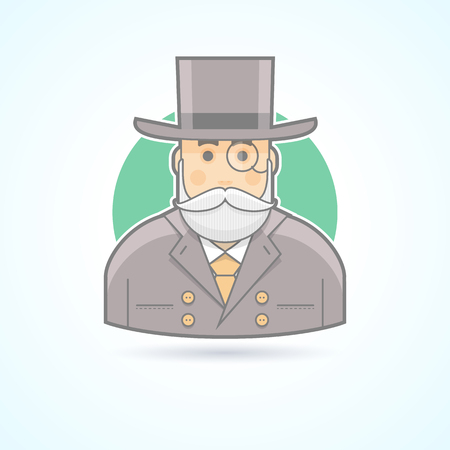 Richman, wealthy old man, banker, money agent icon. Avatar and person illustration. Flat colored outlined style.のイラスト素材