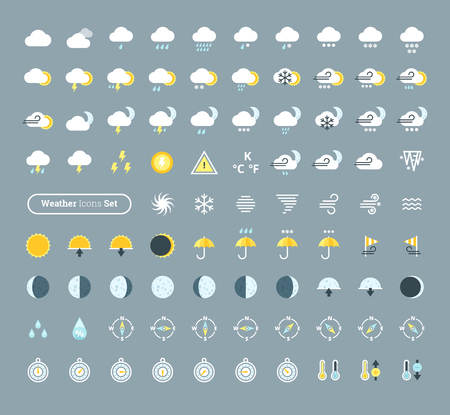 Huge pack of weather icons. Weather forecast design elements for mobile apps and widgets.のイラスト素材