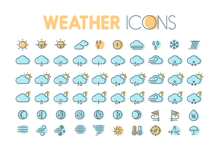 Weather icons. Weather forecast symbols and elements. Collection for weather widgets.のイラスト素材