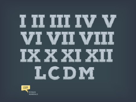 Set of roman numerals. Old stone carved numbers. Vector illustration.のイラスト素材