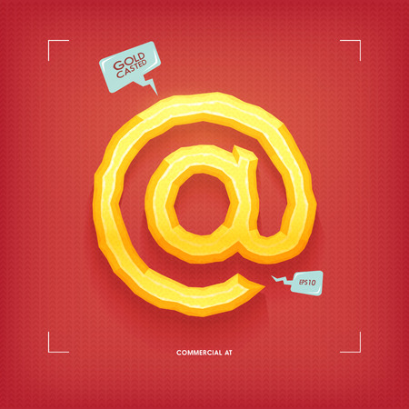 Commercial at symbol. Golden jewel typeface element. Gold casted. Vector illustration.のイラスト素材