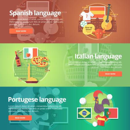 Foreign Languages Learning Banner Set Design Illustration For