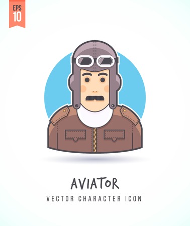 Retro pilot outlook man in vintage airman uniform illustration People lifestyle and occupation Colorful and stylish flat vector character iconのイラスト素材