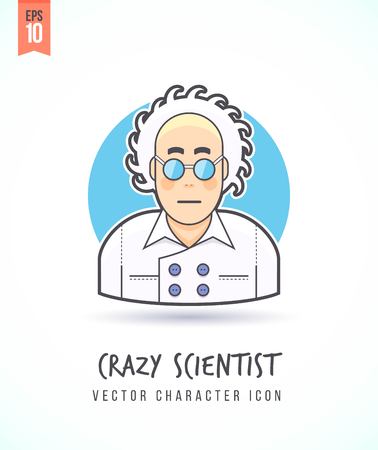 Mad scientist crazy professor with messy hair People lifestyle and occupation Colorful and stylish flat vector character iconのイラスト素材