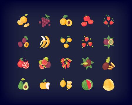 Set of vector flat fresh fruits iconsのイラスト素材