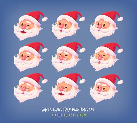 Set of Santa Claus face emotions icons Cute cartoon faces collection Merry Christmas vector illustrationのイラスト素材