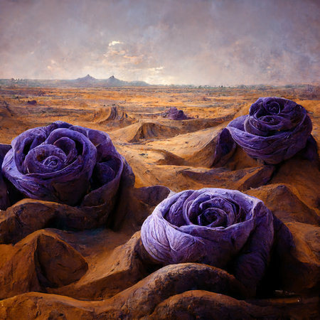 Fantasy painting, purple rose in the desertの写真素材