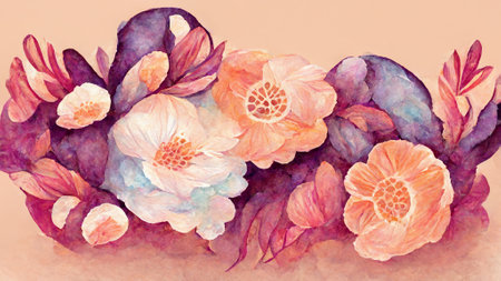 Watercolor hand drawn illustration floral backgroundの写真素材