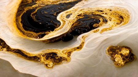 Close up of golden lava flow, 3d render backgroundの写真素材