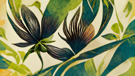 Vintage floral painting, old fabric flower textureの写真素材