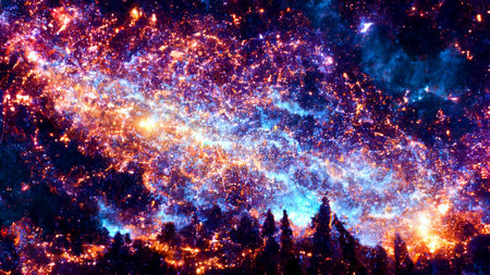 Galaxy landscape, colorful light, abstract digital painting