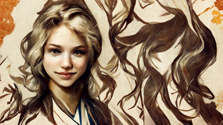 Vintage girl portrait, long blonde hair, digital artwork