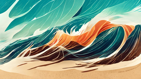 Wave of ocean on the sandy beach, contemporary art, abstract backgroundの写真素材