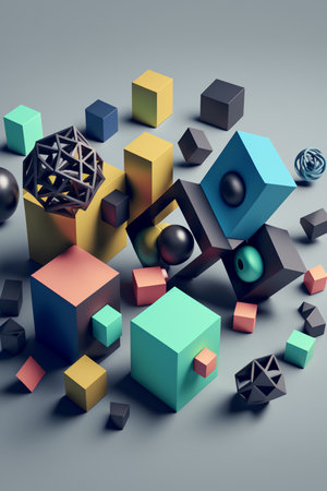 Abstract 3d rendering of geometric shapes, creative digital artwork, abstract backgroundの写真素材