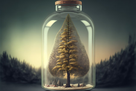 Christmas tree in a bottle, creative digital paintingの写真素材