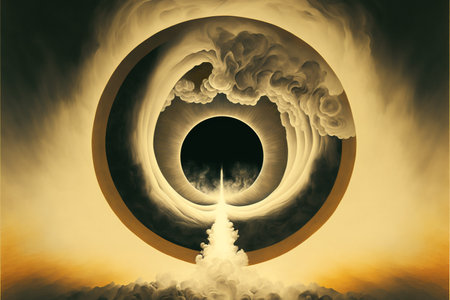 Cinematic smoke exploding outwards with empty center, 3D rendering