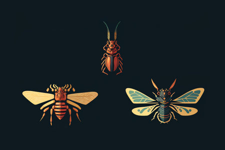 Bugs and insect unique design set, digital painting artworkの写真素材